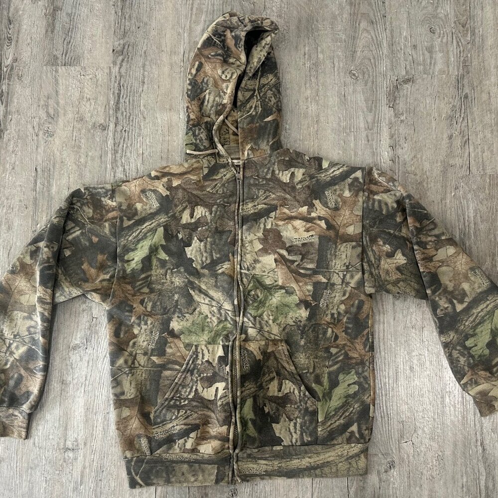 Vintage Jerzees Advantage Timber Camo Full Zip Hoodie Men's L Large